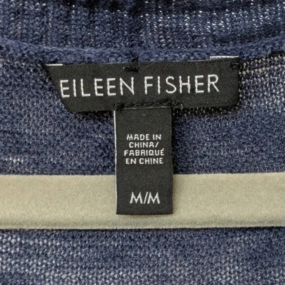 Eileen Fisher V-Neck Organic Linen Top Size M Navy Blue Knit Short Sleeve Boxy